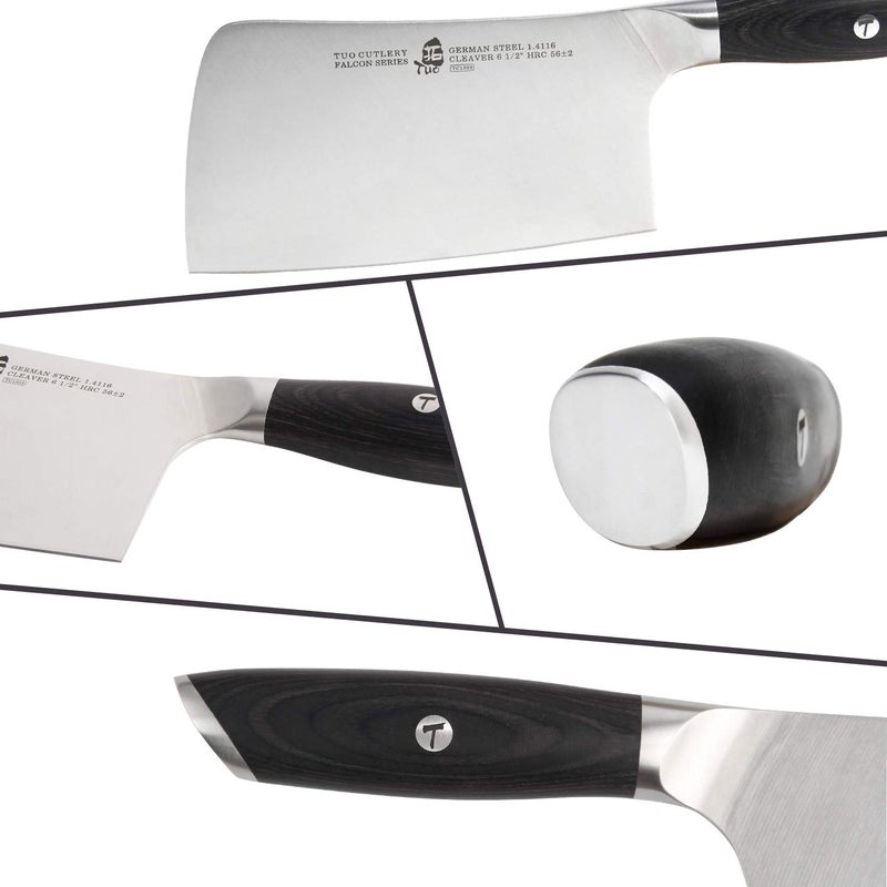 TUO سكين توو للشيف، سكين جزار بطول 6.5 بوصة لتقطيع اللحم والخضروات، سكين صيني من الفولاذ الكربوني العالي مع مقبض مريح - سلسلة فالكون - Image 4